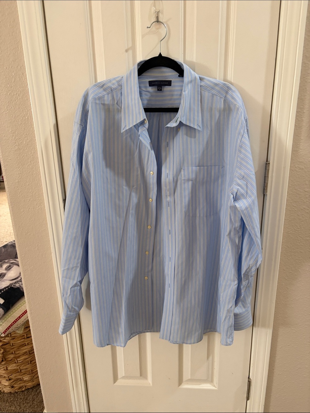 Tommy Hilfiger Men’s Light Blue Multi-Stripe Dress Shirt